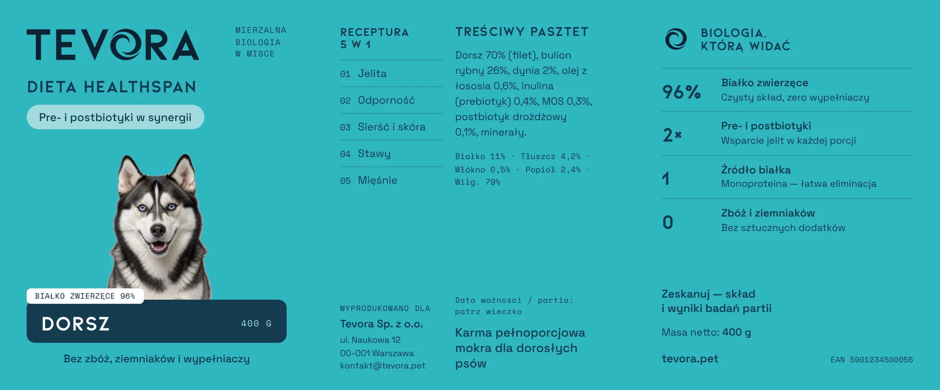 Pełna etykieta puszki Dorsz: przód, skład i korzyści